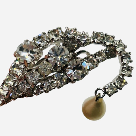 Vintage Marvella Ear Climber Rhinestone Pearl Drop Earrings - Picture 5 of 7